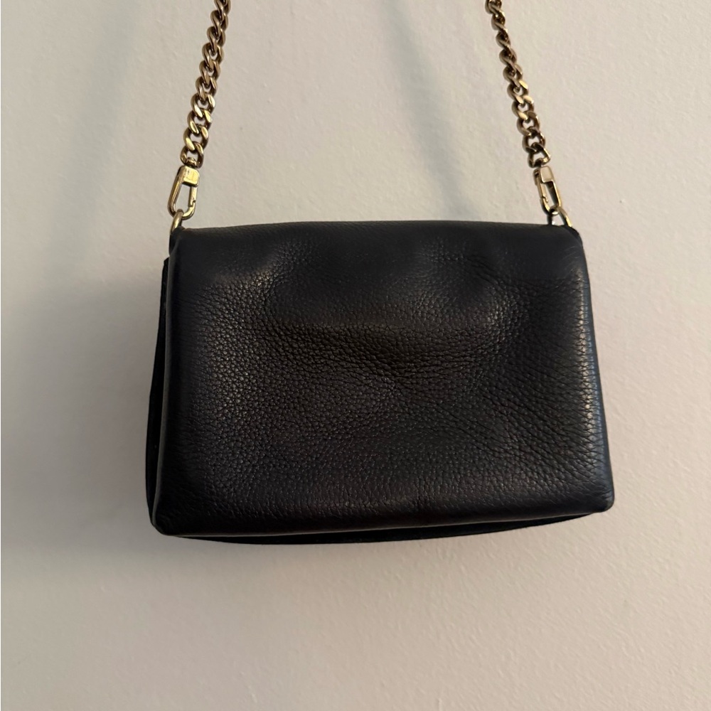 Tory Burch Kira Black Pebbled Leather Mixed Media Mini Crossbody Bag Gold Chain - Picture 14 of 16